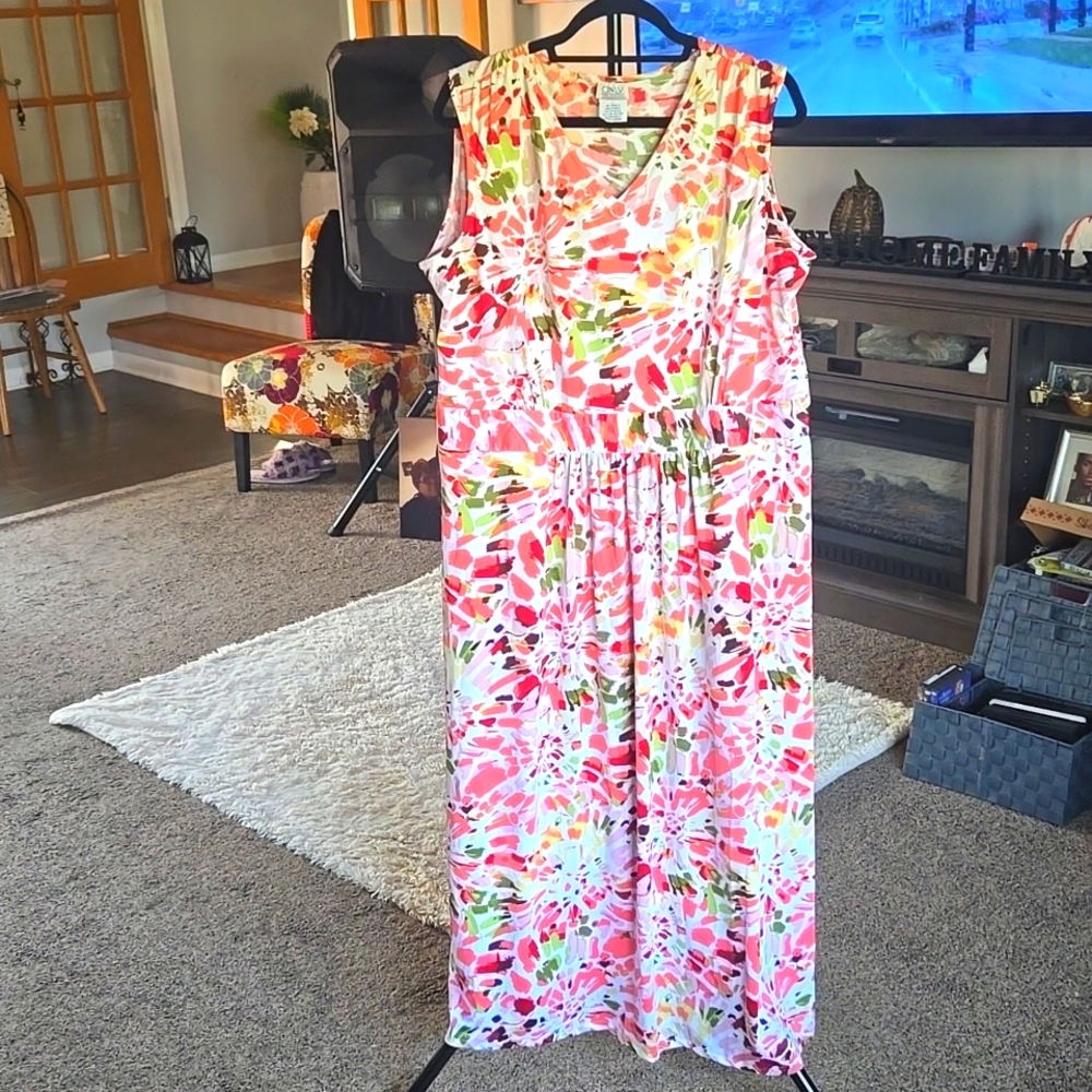 Women Sleeveless Pink Print Maxi Dress 🌺  Size L